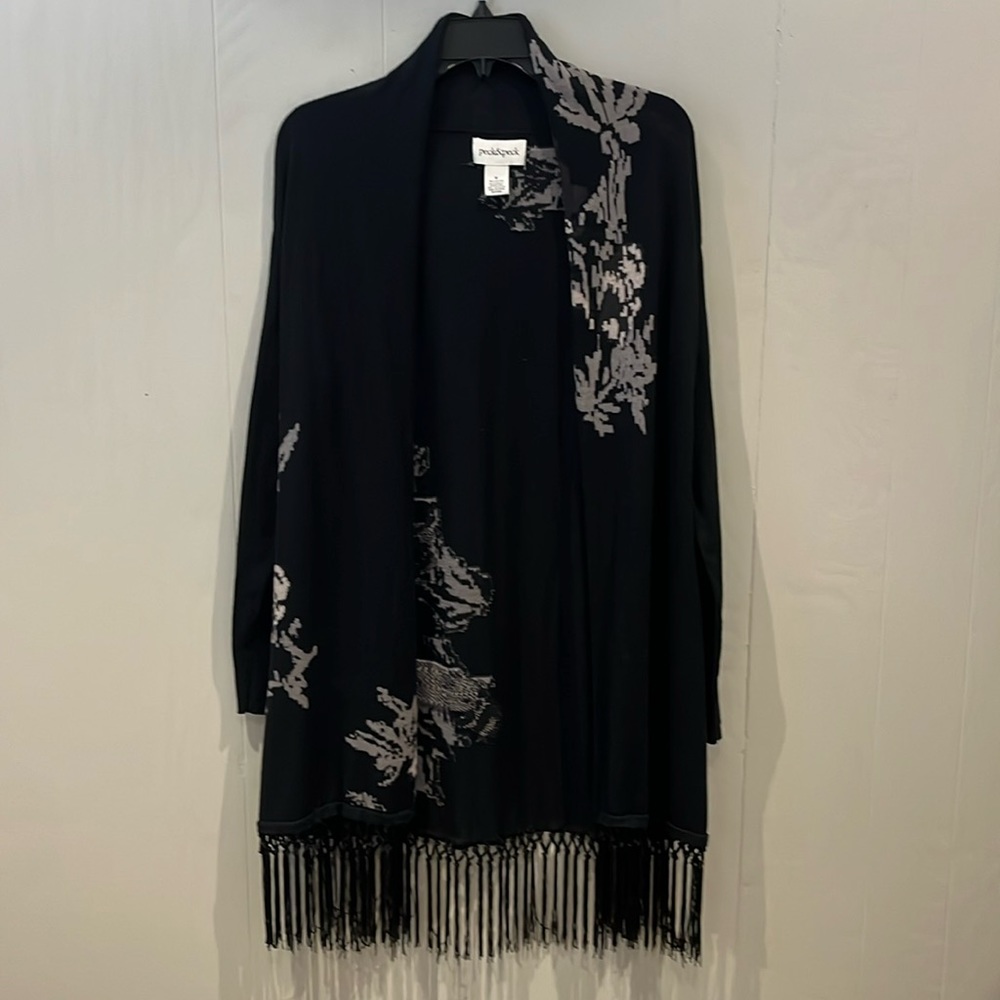 Peck & Peck dress jacket. Open front fringed hem. Size medium.